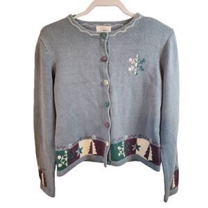 CHRISTOPHER & BANKS Hand Embroidered Button Up Sweater Christmas Winter SZ Small